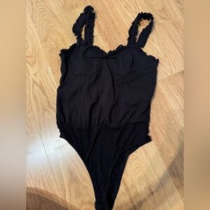 Chic Black Ruffled Bodysuit